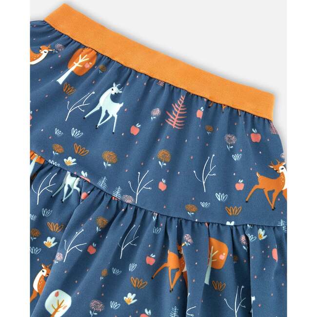 Fawns & Apples Print Brushed Jersey Skirt, Teal Blue - Skirts - 4