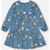 Fawns & Apples Print Brushed Jersey Long Sleeve Dress, Teal Blue - Dresses - 4