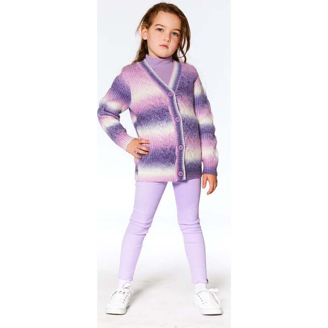 Knit Cable Long Cardigan, Lavender Gradient - Cardigans - 3