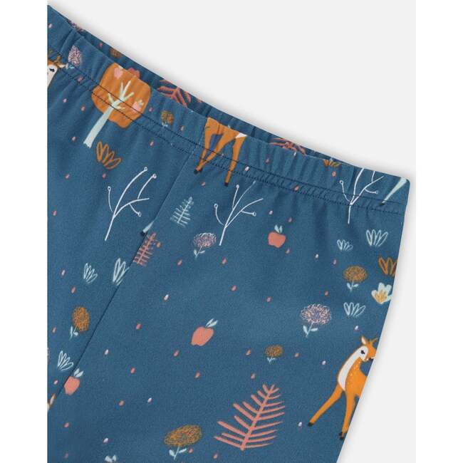 Fawns & Apples Print Brushed Jersey Leggings, Teal Blue - Leggings - 5