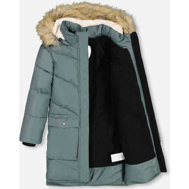Faux Fur Hooded Puffy Long Coat, Green - Jackets - 5