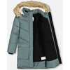 Faux Fur Hooded Puffy Long Coat, Green - Jackets - 5