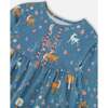 Fawns & Apples Print Brushed Jersey Long Sleeve Dress, Teal Blue - Dresses - 5