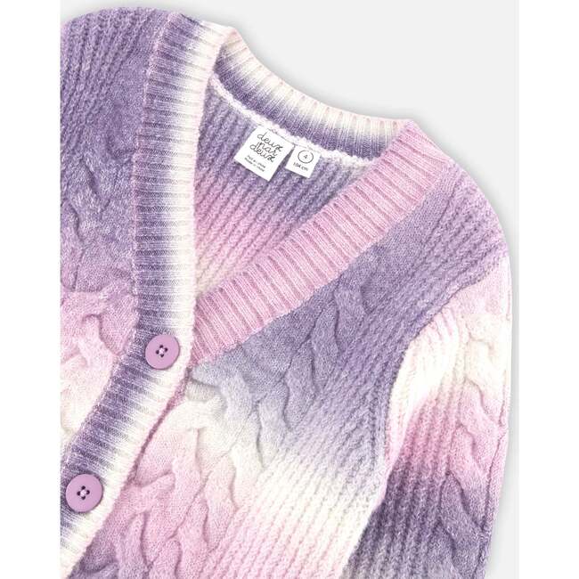 Knit Cable Long Cardigan, Lavender Gradient - Cardigans - 5