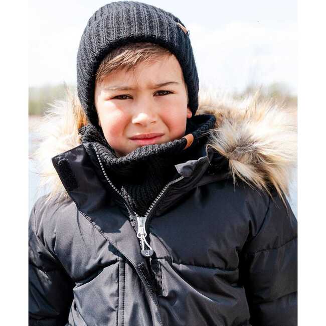 Faux Fur Hooded Puffy Jacket, Black - Jackets - 2