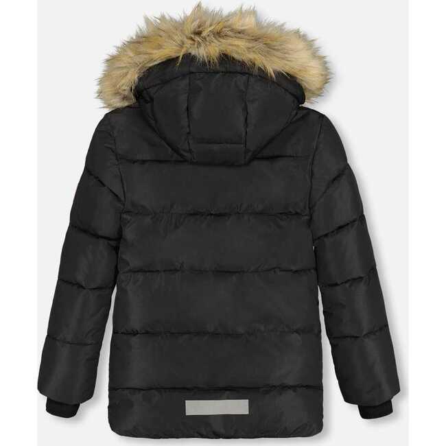 Faux Fur Hooded Puffy Jacket, Black - Jackets - 3