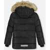 Faux Fur Hooded Puffy Jacket, Black - Jackets - 3