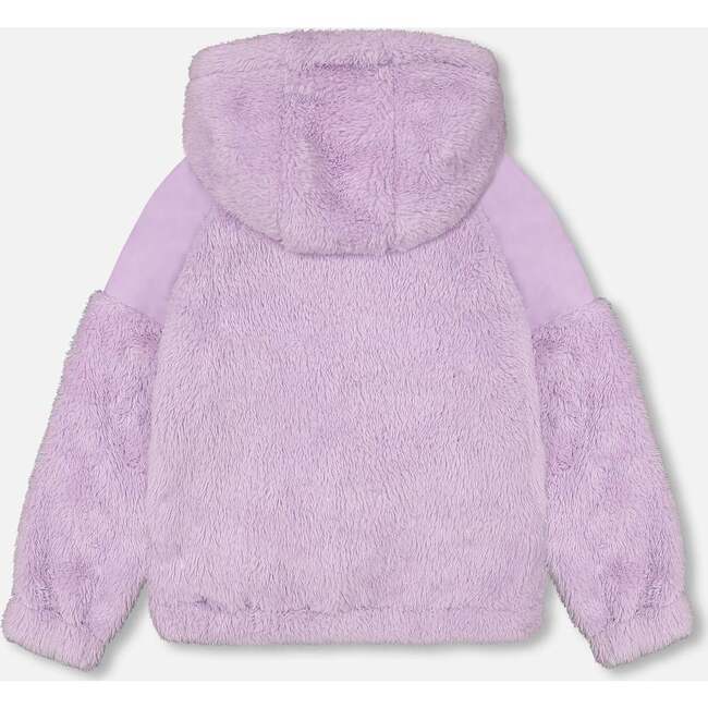 Faux Fur Hooded Kangaroo Pocket Top, Lavender - Sweatshirts - 3
