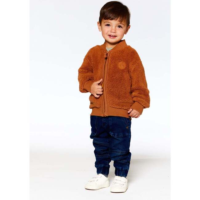 Embroidered Sherpa Zipper Jacket, Caramel - Jackets - 2