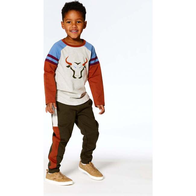 Buffalo Head Print Raglan Sleeeve Jersey T-Shirt, Oatmeal Mix - T-Shirts - 2