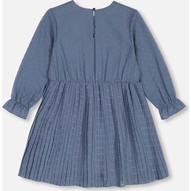 Chiffon Swiss Dot Heart Dress With Pleated Skirt, Old Blue - Dresses - 3