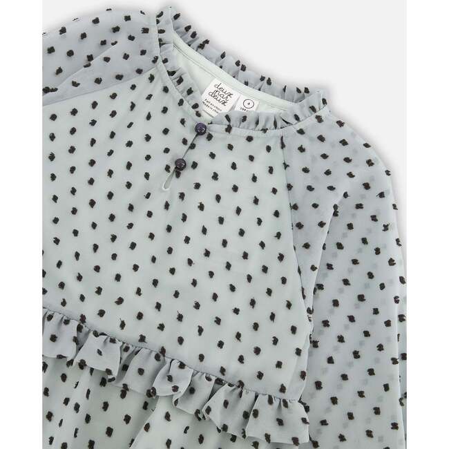 Chiffon Swiss Dot Frilled Dress, Tea Green - Dresses - 4