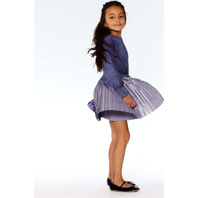 Bi-Material Light Velvet & Lame Fabric Dress, Pacific Blue - Dresses - 2