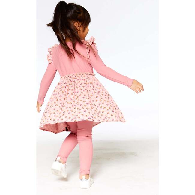 Bi-Material Tulip Print Muslin Dress, Pink - Dresses - 3