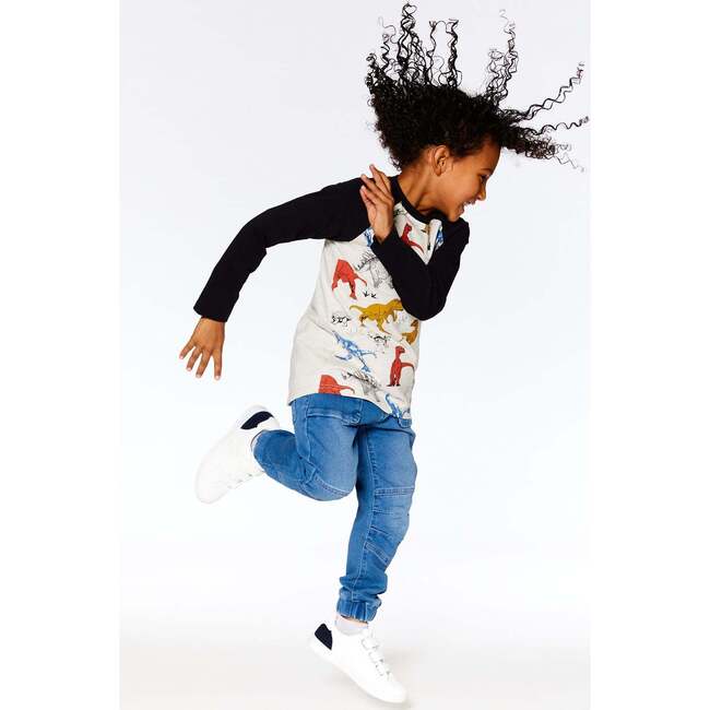 Dino Print Raglan Sleeve Jersey T-Shirt, Oatmeal Mix - T-Shirts - 3
