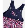Bi-Material Ditsy Flower Print Embroidered Overall Dress, Dark Navy - Dresses - 4