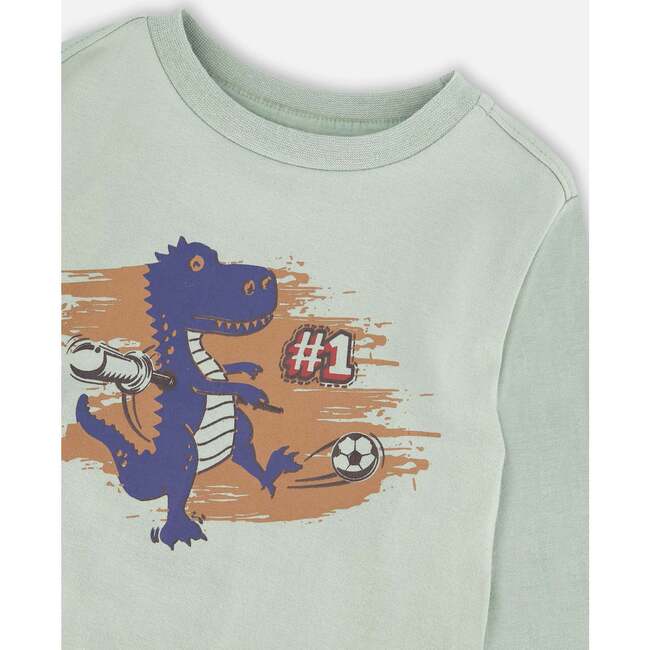 Dino Print Jersey T-Shirt, Sage Green - T-Shirts - 4