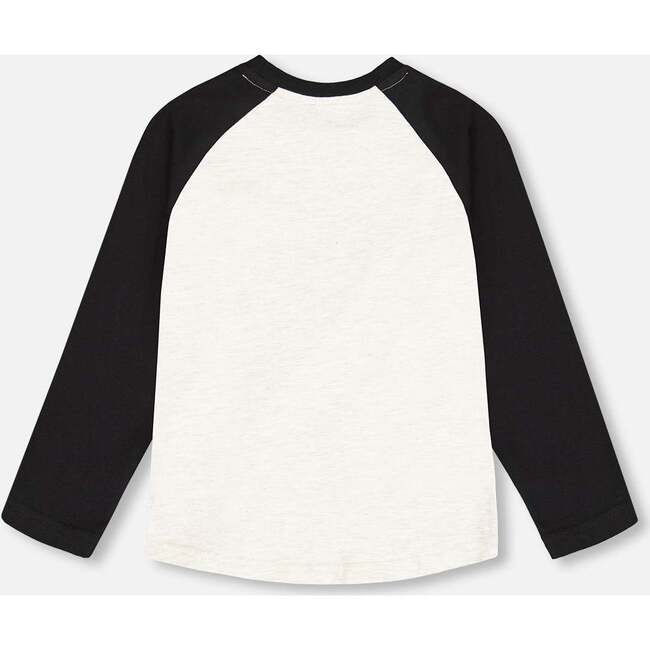 Dino Print Raglan Sleeve Jersey T-Shirt, Oatmeal Mix - T-Shirts - 4