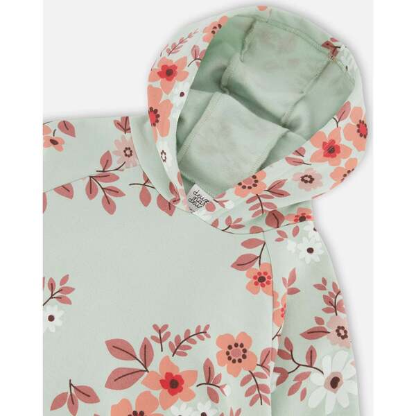 Floral Print Fleece Hoodie, Sage Green - Deux par Deux Tops