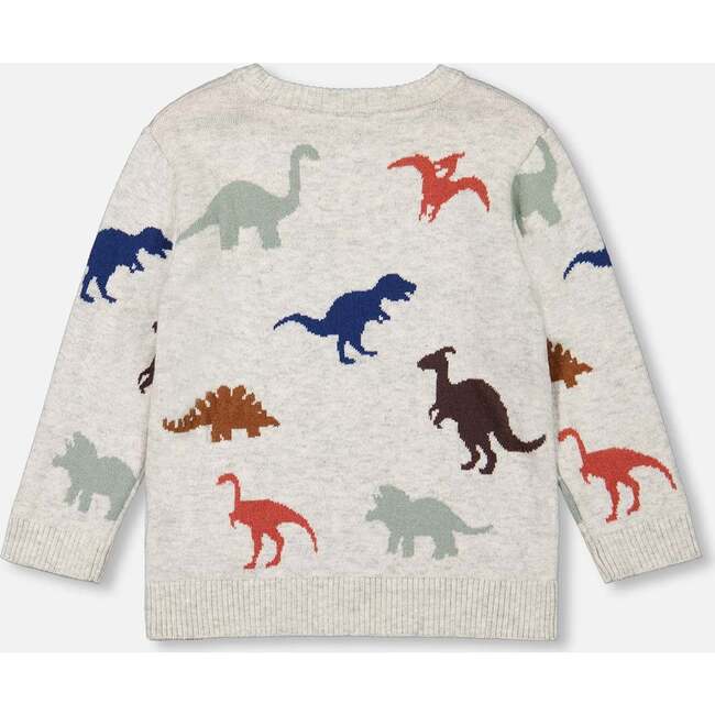 Dinosaurs Intarsia Crew Neck Sweater, Oatmeal Mix - Sweaters - 4