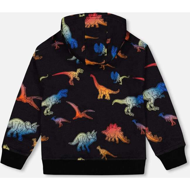 Dino Print Fleece Hoodie, Black Multicolor - Sweatshirts - 3