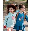 Deer Print Long Sleeve Frilled Tunic With Pom-Poms, Teal Blue - Tunics - 2