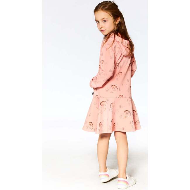 Deer Print Hooded French Terry Dress, Salmon Pink - Dresses - 2