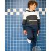 Color-Block Zipper Pocket Hoodie, Grey, Navy & White - Sweatshirts - 2