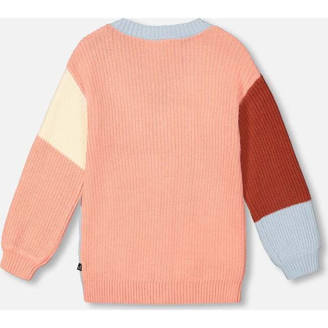 Colorblock Knit Cardigan, Salmon Pink, Sky, Terra Cotta - Cardigans - 3
