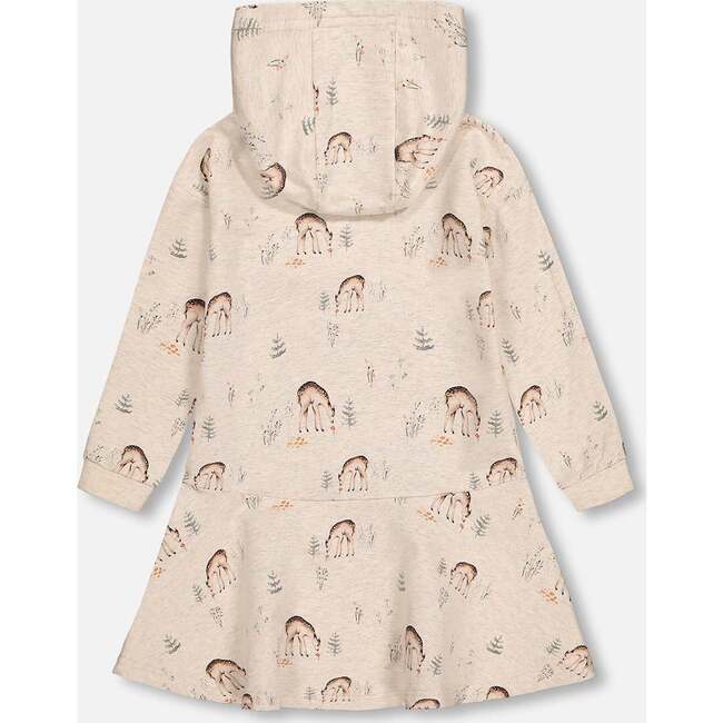 Deer Print Hooded French Terry Dress, Oatmeal Mix - Dresses - 3