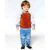 Color-Block Raglan Sleeve Velvet Sweatshirt, Burnt Orange & Blue - Sweatshirts - 2