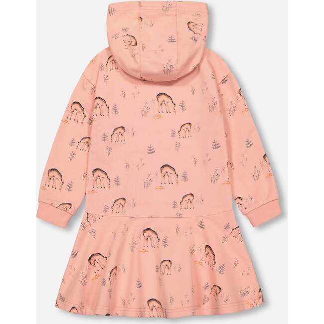 Deer Print Hooded French Terry Dress, Salmon Pink - Dresses - 3