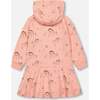 Deer Print Hooded French Terry Dress, Salmon Pink - Dresses - 3