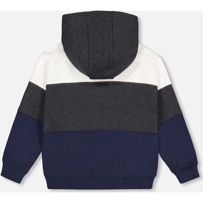 Color-Block Zipper Pocket Hoodie, Grey, Navy & White - Sweatshirts - 3