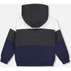 Color-Block Zipper Pocket Hoodie, Grey, Navy & White - Sweatshirts - 3