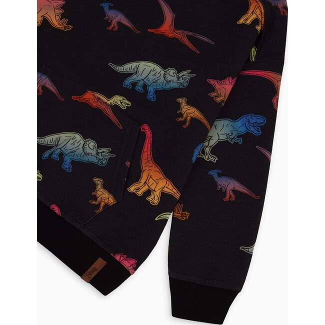Dino Print Fleece Hoodie, Black Multicolor - Sweatshirts - 4