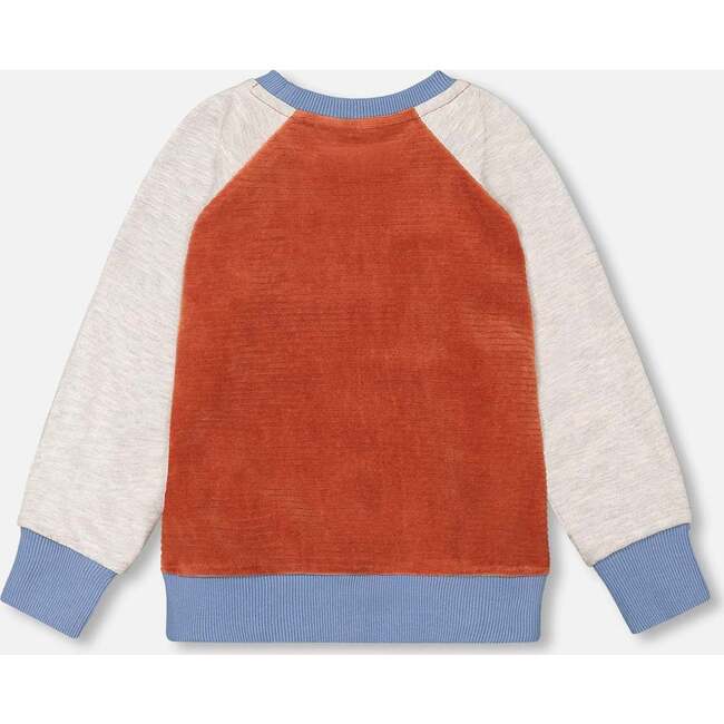 Color-Block Raglan Sleeve Velvet Sweatshirt, Burnt Orange & Blue - Sweatshirts - 3