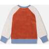 Color-Block Raglan Sleeve Velvet Sweatshirt, Burnt Orange & Blue - Sweatshirts - 3