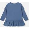 Deer Print Long Sleeve Frilled Tunic With Pom-Poms, Teal Blue - Tunics - 4