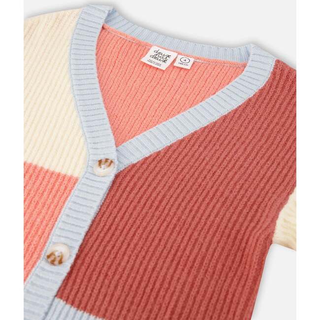 Colorblock Knit Cardigan, Salmon Pink, Sky, Terra Cotta - Cardigans - 4