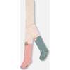 Color-Block Cat Face Tights, Cream, Rosette Pink & Sage Green - Tights - 1 - thumbnail