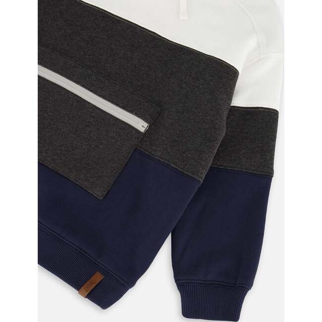 Color-Block Zipper Pocket Hoodie, Grey, Navy & White - Sweatshirts - 4