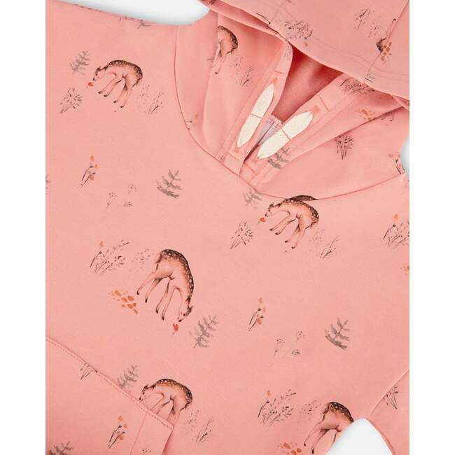 Deer Print Hooded French Terry Dress, Salmon Pink - Dresses - 4