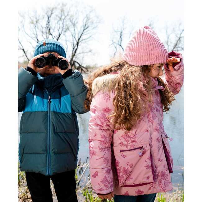Color-Block Hooded Puffy Jacket, Green & Teal - Jackets - 2