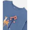 Deer Print Long Sleeve Frilled Tunic With Pom-Poms, Teal Blue - Tunics - 5