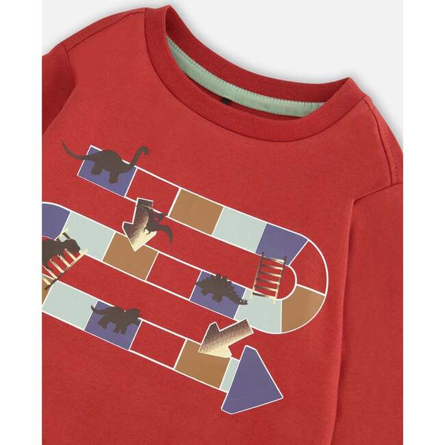 Dino & Ladder Game Print Jersey T-Shirt, Auburn Red - T-Shirts - 5