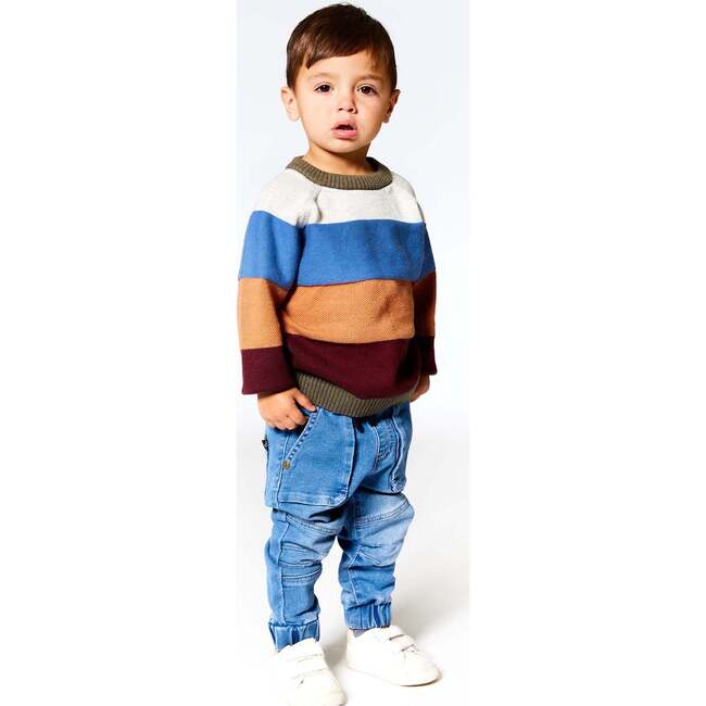 Color-Block Knit Raglan Sweater, Red Wine, Burnt Orange & Oatmeal - Sweaters - 2