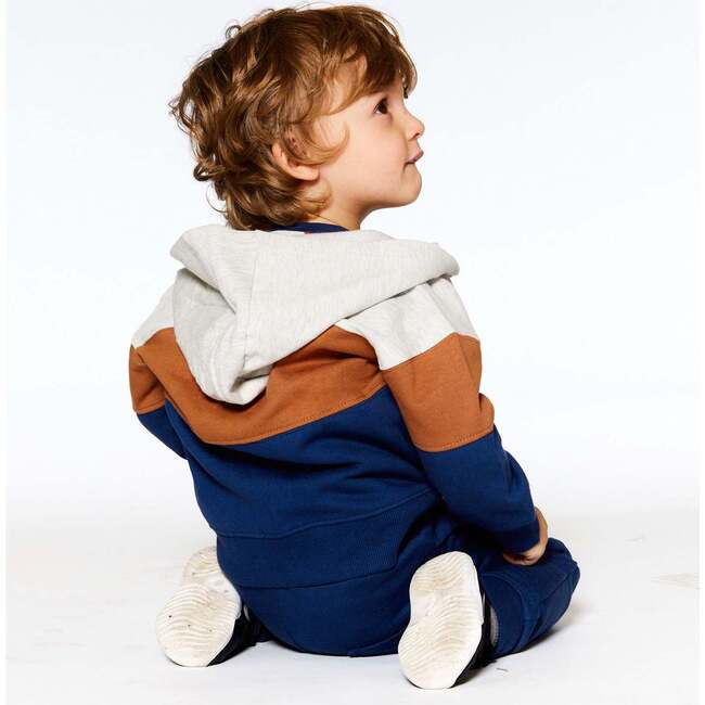 Color-Block Full-Zip Hooded Fleece, Indigo Blue, Brown & Ivory - Sweatshirts - 2