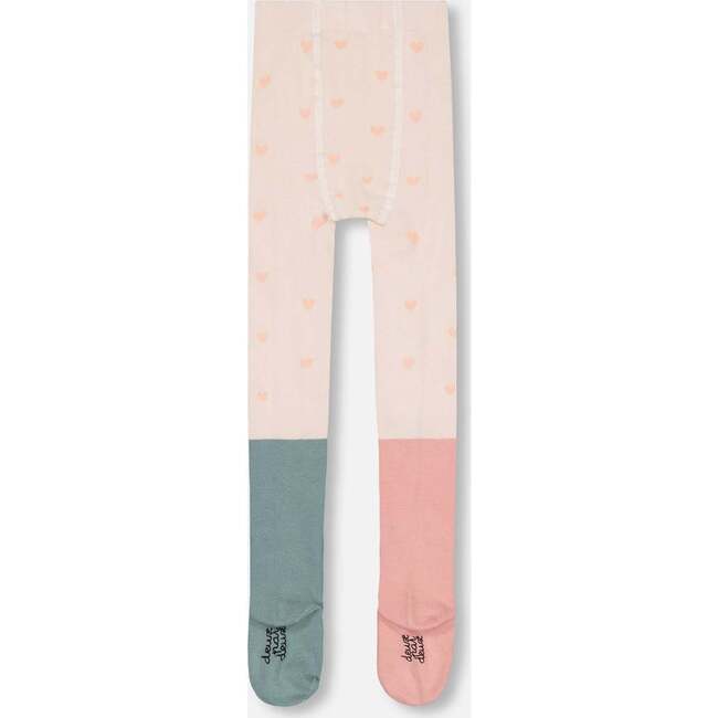 Color-Block Cat Face Tights, Cream, Rosette Pink & Sage Green - Tights - 4