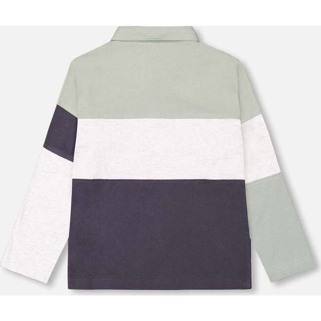 Color-Block Jersey Polo Top, Grey & Sage Green - Polo Shirts - 3